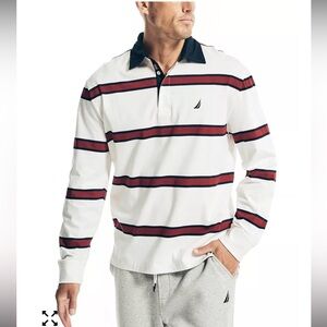 Nautica Men's Relaxed-Fit Long-Sleeve Striped Rugby Polo
